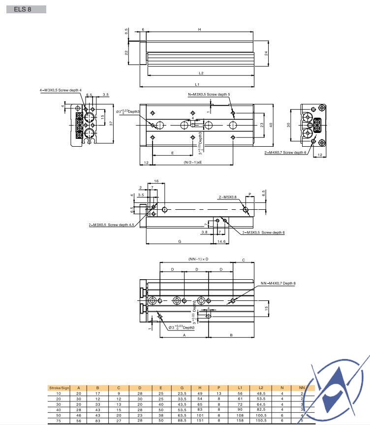 Изображение ELS Слайдерные цилиндры с направляющими ELS Слайдерные цилиндры с направляющими